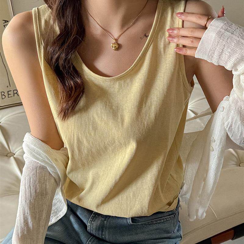 2026新款吊带背心女夏外穿宽松遮肉打底内搭黄色无袖基础款上衣
