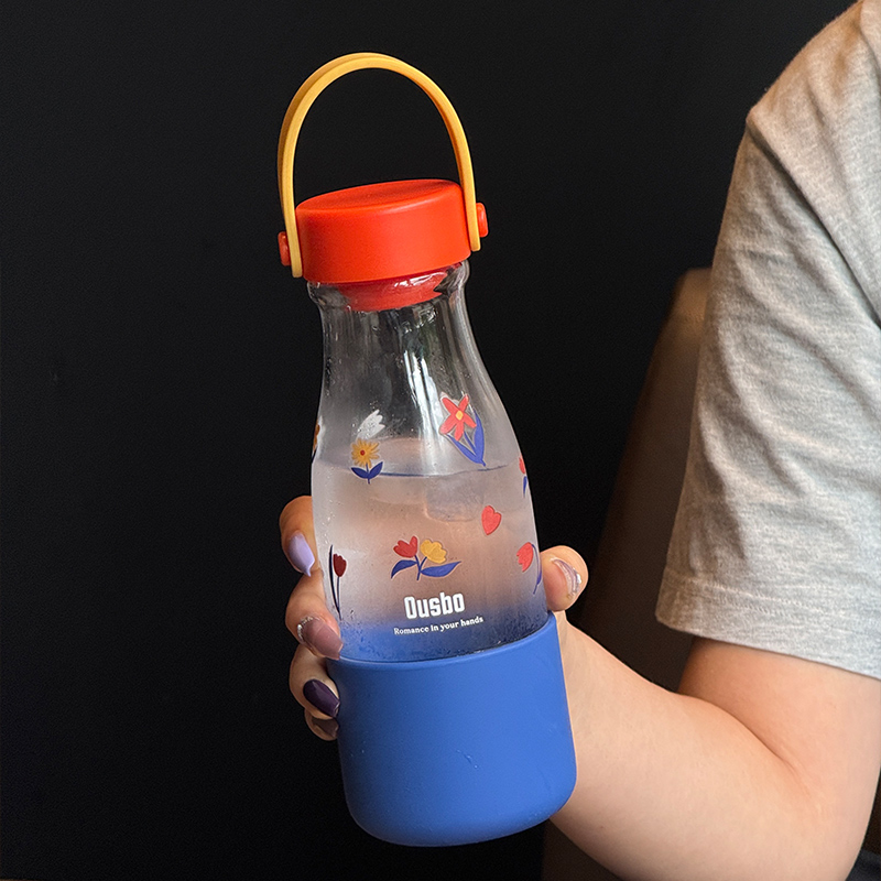 章鱼小姐的杯子高硼硅玻璃杯女生高颜值便携吸管水杯耐高温小奶瓶