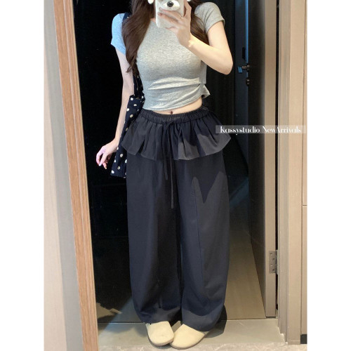 荷叶边屁帘弯刀裤女2026夏季新款设计感高腰显瘦小众休闲长裤chic