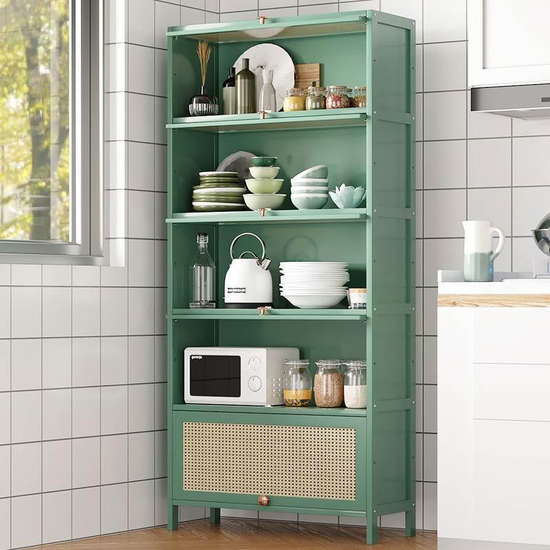 家用置物客厅楠竹防尘架子简易多层收纳柜带门储物落地厨房碗筷架