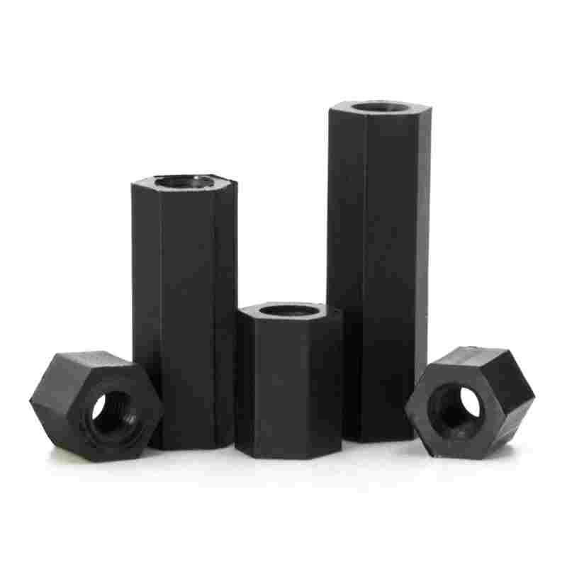 黑色尼龙柱双通尼龙六角隔离柱塑料绝缘支柱PC板间隔螺柱M2.5M3M4
