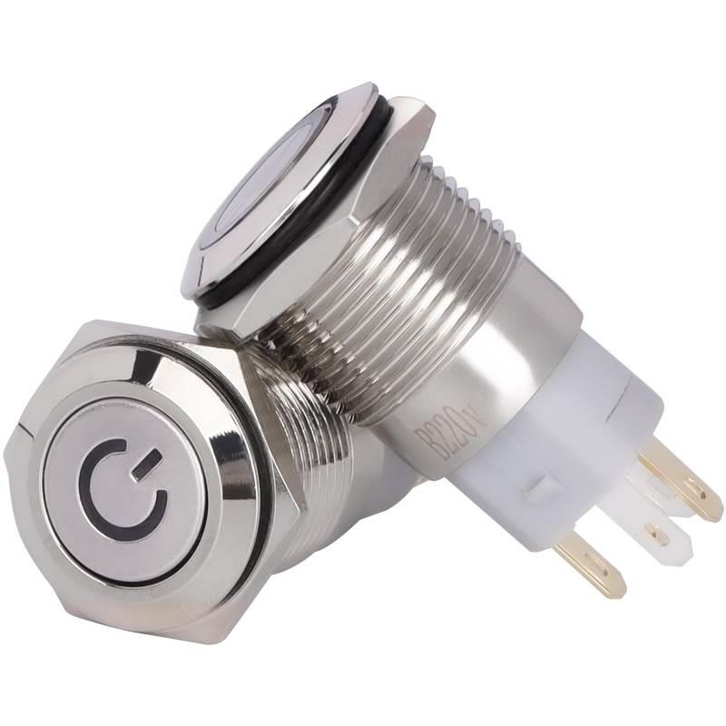 16MM带灯LED金属按钮防水按键自复位点动自锁开关平头环形车改装