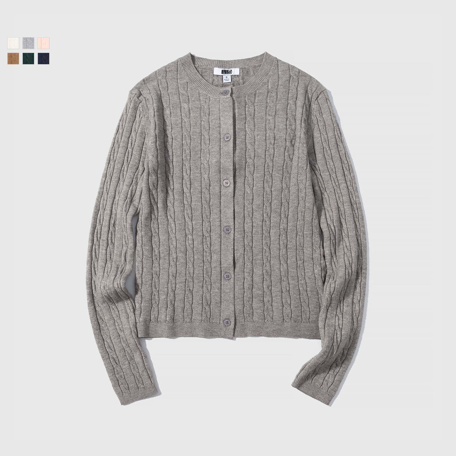 女装纽花圆领针织开衫毛衣外套新款空调衫通勤秋冬新款上衣481477