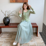 法式仙女风纯欲风时尚套装秋季女装长裙连衣裙夏季显瘦气质长袖，女装套装/套裙，浙宝095(原288A)