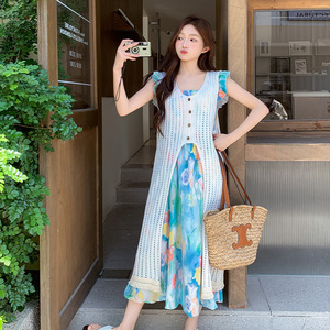 现货】2025夏装新款罩衫油画连衣裙套装两件套095-8215-P145-K218图片
