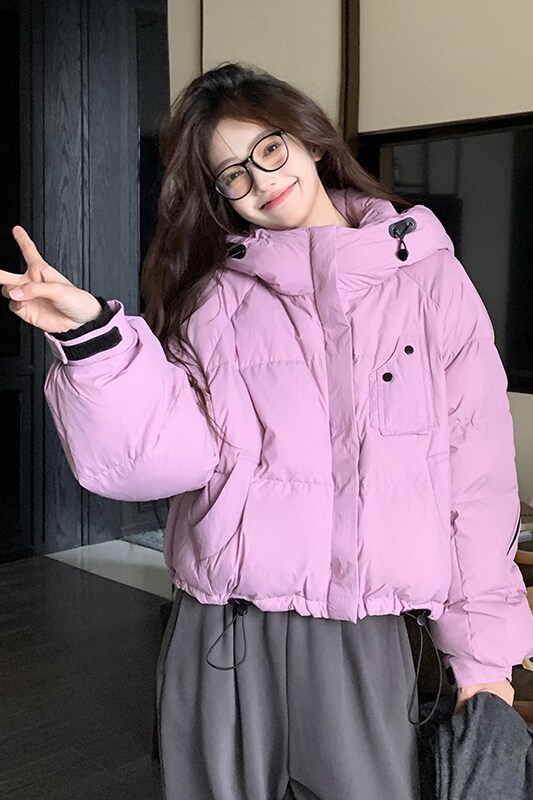 紫色短款羽绒服女2024冬季新款韩版连帽白鸭绒加厚保暖面包服外套,女装羽绒服,浙宝095(原288A)