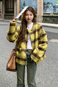 90羽绒内胆带包包 现货】毛呢格子小香风羽绒服095-960-P275 K398图片