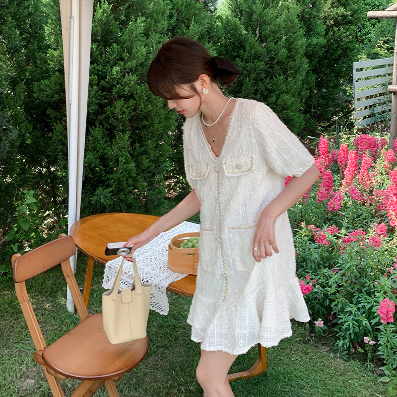 重工小香风轻熟连衣裙2025新款女夏高级感宽松温柔甜美精致小裙子，女装连衣裙，浙宝095(原288A)