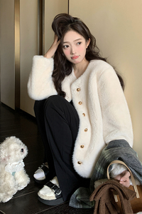 小香风羊羔毛短外套女秋冬新款名媛气质加厚仿水貂绒皮毛一体棉衣图片