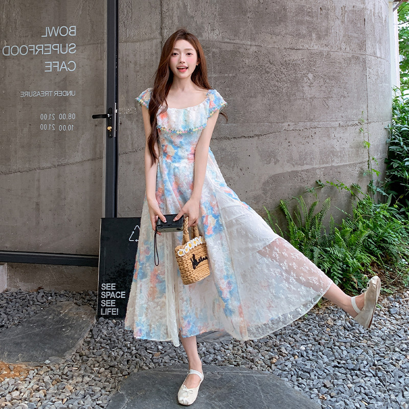 【现货】2025新款提花蕾丝拼接大裙摆连衣裙095-8223-P155-K228,女装连衣裙,浙宝095(原288A)