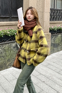 90羽绒内胆带包包 现货】毛呢格子小香风羽绒服095-960-P275 K398图片