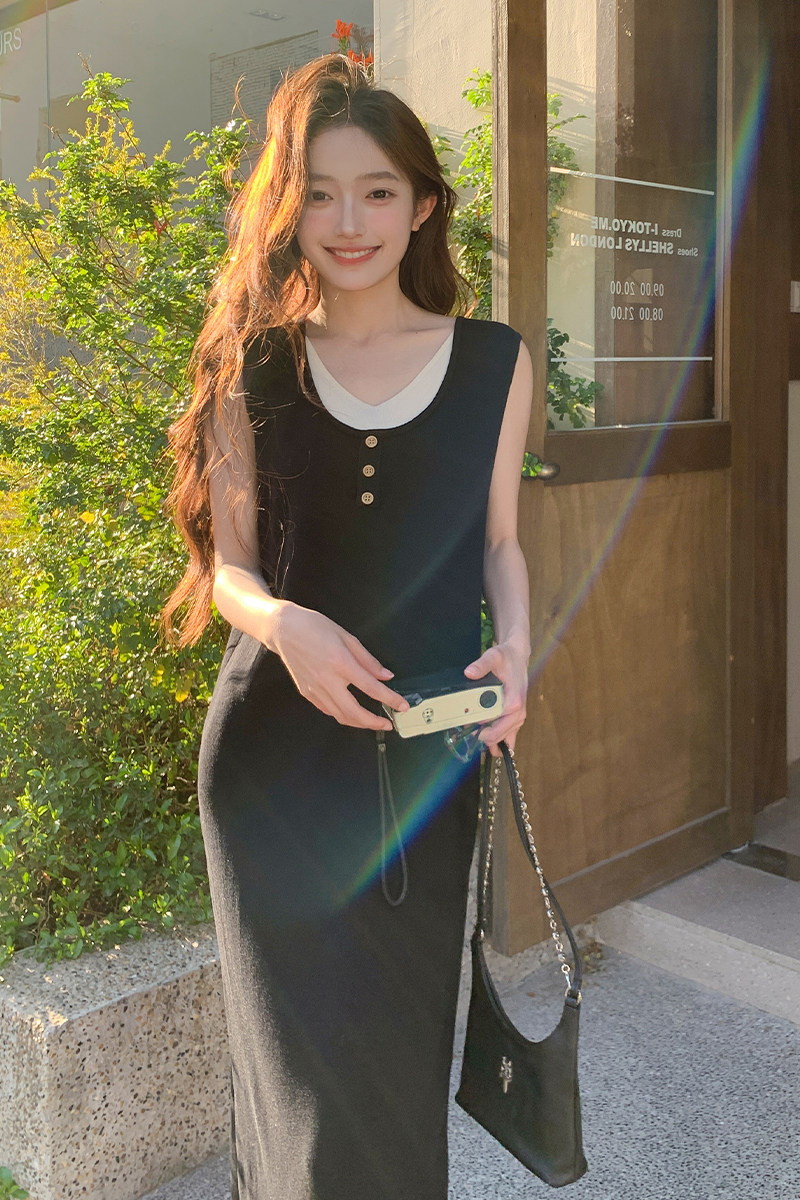 现货2025夏季新款撞色拼接假两件连衣裙095-8186-P125-K188,女装连衣裙,浙宝095(原288A)