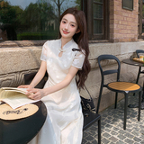 杨小卷国风重工提花旗袍裙改良新中式连衣裙女收腰a字气质订婚裙，女装连衣裙，浙宝095(原288A)