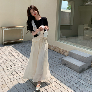 【现货】2025夏装新款花边撞色上衣裙裤两件套095-8212-P145-K218,女齐刘海怎么穿搭图片