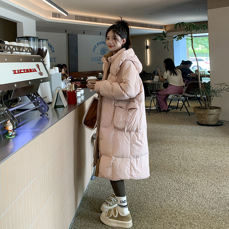 现货2023新款冬季中长款撞色连帽白鸭绒羽绒服095-952-P265K398,女装羽绒服,浙宝095(原288A)