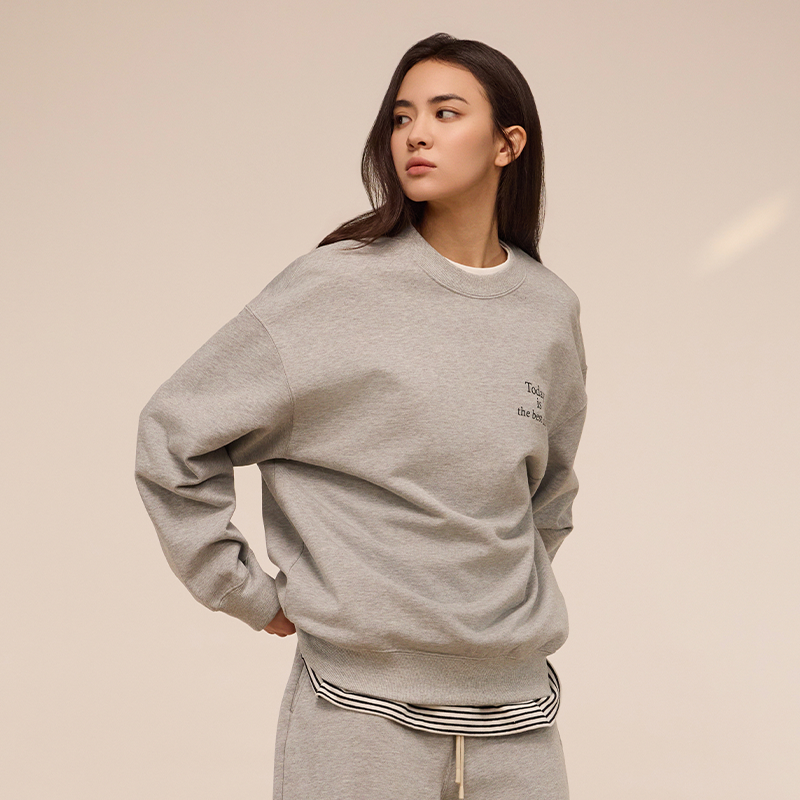 又见高山印花毛圈宽松圆领卫衣