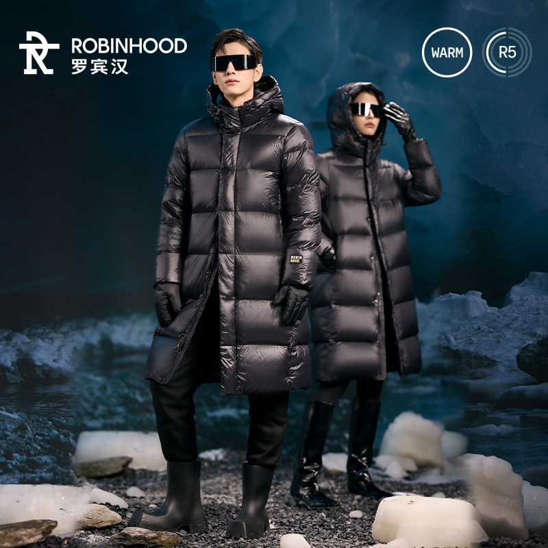 【小乐专享】罗宾汉黑色金标男女 长款鹅绒羽绒服-R038Y61006A