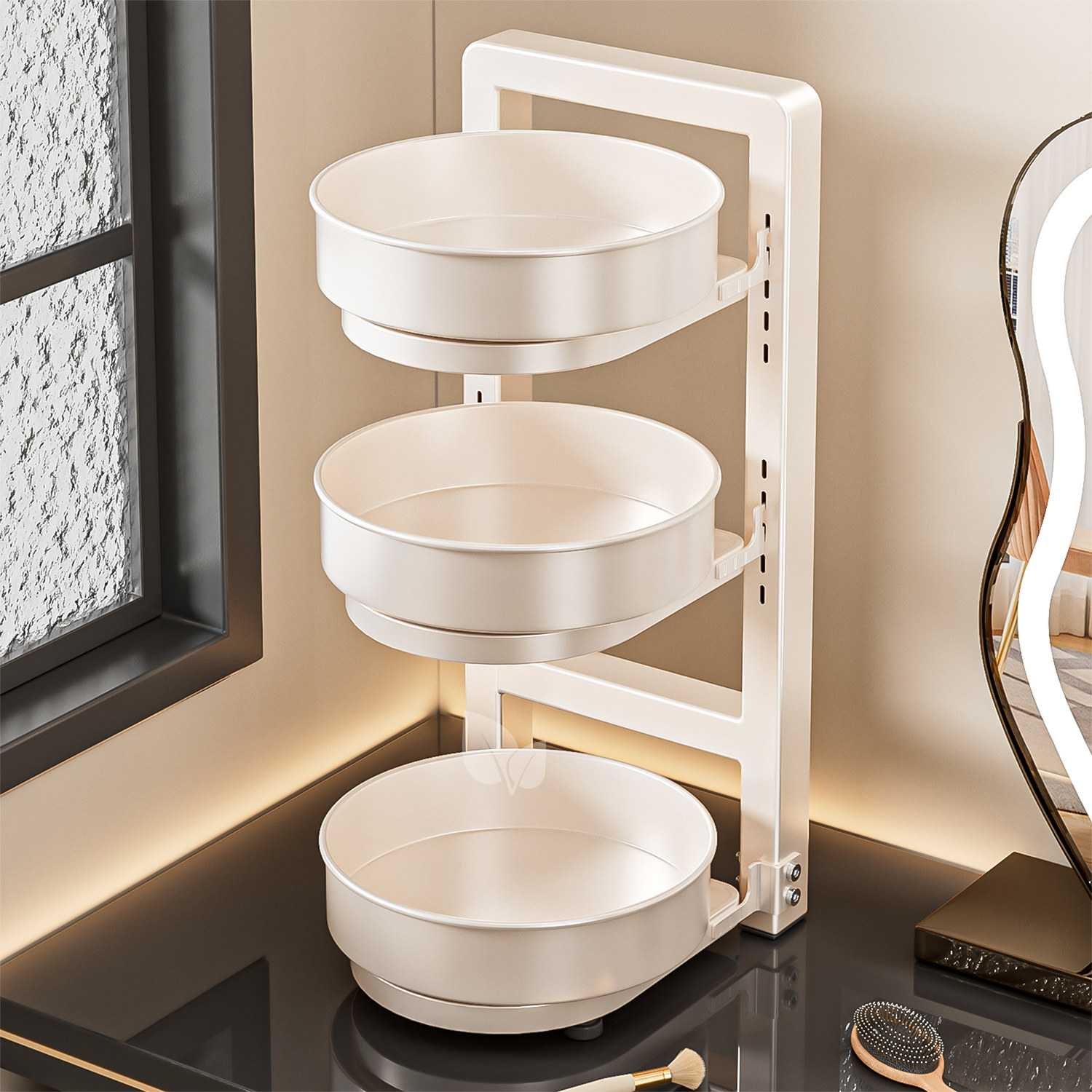 奶油风化妆品收纳盒桌面收纳可旋转高级感梳妆台护肤品香水置物架