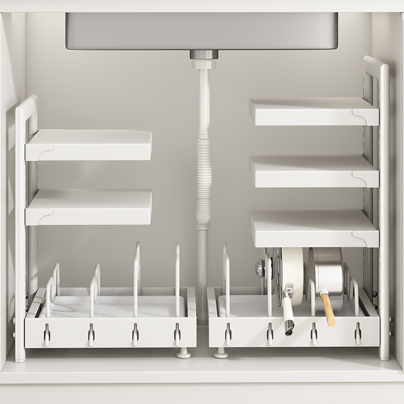 厨房锅具收纳架置物架多功能锅架下水槽橱柜内分层可调节锅盖架子