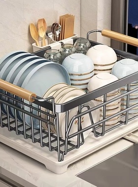 厨房碗架沥水架304不锈钢碗碟置物架台面单层放碗筷盘子收纳篮筐