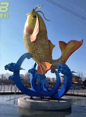 定制安装室外大型镂空鲤鱼景观摆件广场公园城市不锈钢镂空雕塑