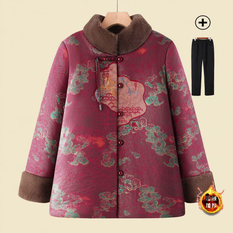 冬装外套棉服奶奶加厚棉衣老太太加绒唐装妈妈老年人新款衣服棉袄