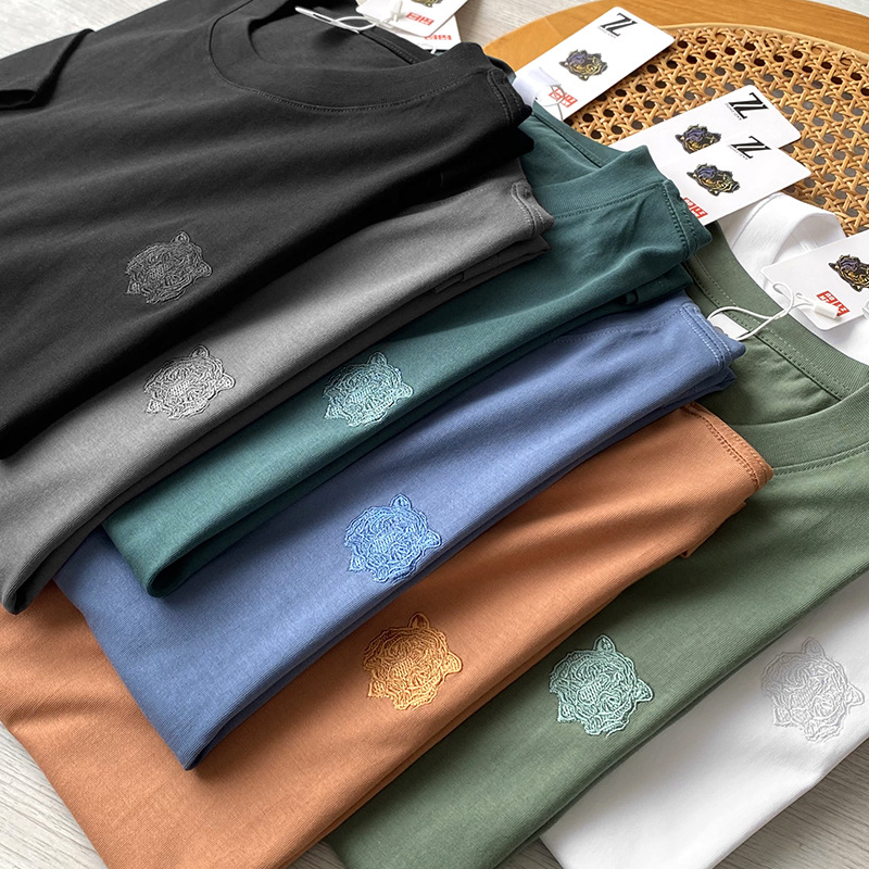 精工虎头刺绣!240克新疆长绒棉!夏季篙端男宽版圆领休闲短袖