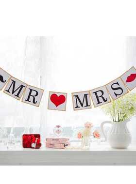 新款直销跨境热卖 mrmrs先生夫人订婚拍照道具 婚庆结婚纸质拉旗