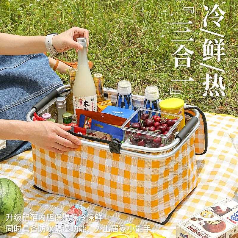 新款直销跨境爆品保温野餐篮折叠饭盒袋户外手提冰包夏季外卖保冷
