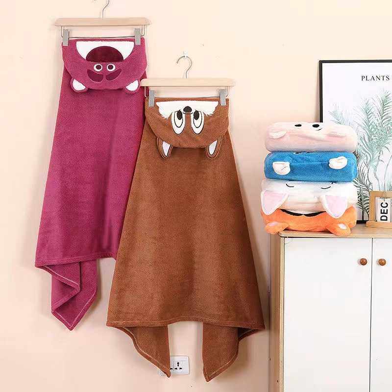 新款直销珊瑚绒披肩可爱呆萌动物造型吸水浴巾柔软儿童连帽浴袍8