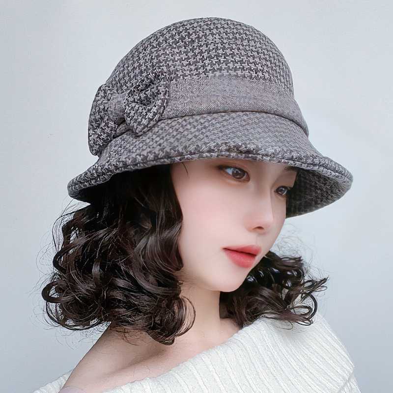 新款直销帽子假发一体时尚女短卷发秋冬慵懒复古小礼帽梨花烫渔夫