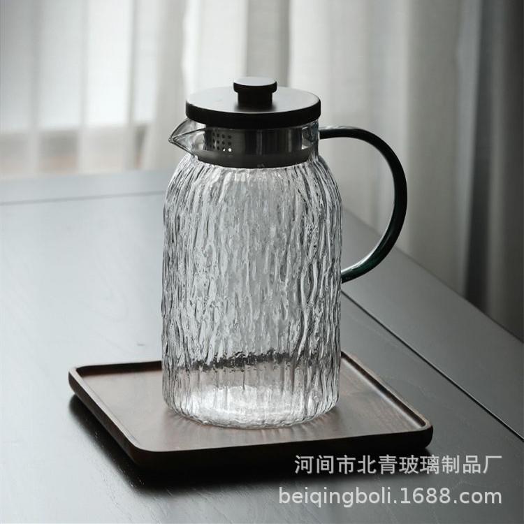 新款直销冷水壶轻奢树皮纹竹包钢盖玻璃果汁壶大容量多款硼硅玻璃