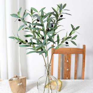 新款直销新款仿真3叉橄榄枝 植物墙插花橄榄叶插果子DIY 婚庆装饰