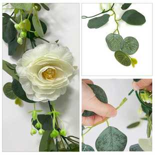 新款直销跨境人造假花仿真植物藤蔓 桉树叶尤加利满天星藤条 户外