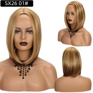 新款直销欧美钢琴色波波头头套假发bobo中分女短直发化纤锁骨发全