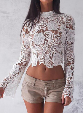 Neck Long Sleeve Ladies Tops Pullover Blouse Elegant Clothes