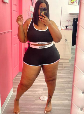 Tank top short leg print casual jogging suit印花休闲慢跑套装