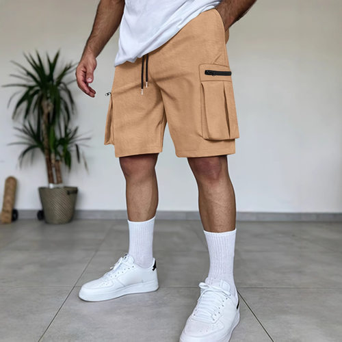 Solid color multi pocket lace up shorts 纯色多口袋系带短裤男