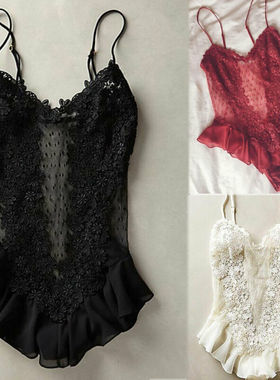 Sleeveless Lace Bodysuit Ruffles Bodysuit连体衣荷叶边睡衣