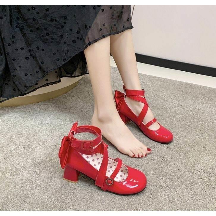 红色高跟鞋子原创洛丽塔Lolita可爱粗跟软妹淘美露鞋lo学生