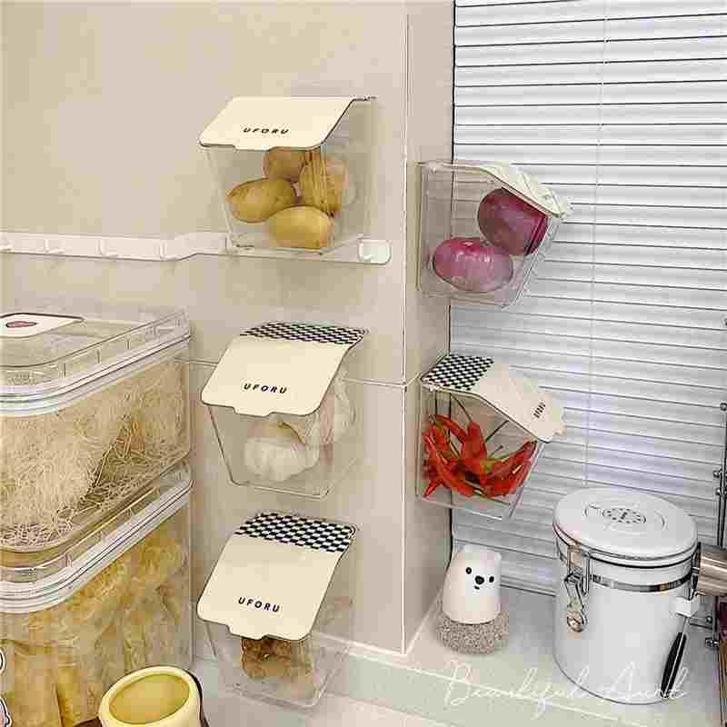 葱姜蒜收纳盒筐厨房壁挂带盖置物架免打孔墙上挂架放生姜蒜头挂篮