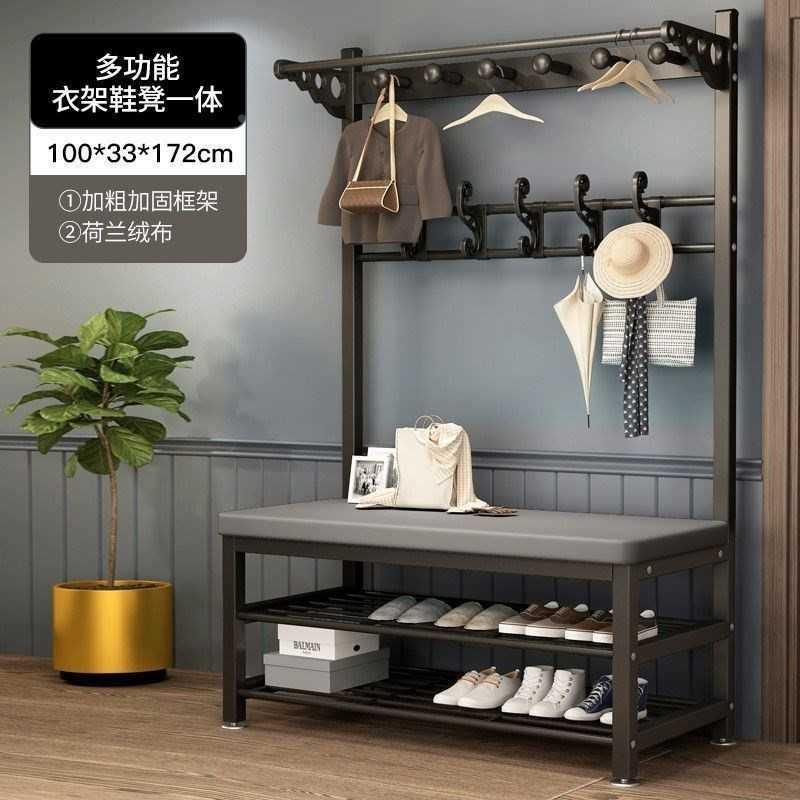 换鞋凳挂衣架一体家用进门口衣帽架小型玄关可坐鞋柜软包坐垫鞋架