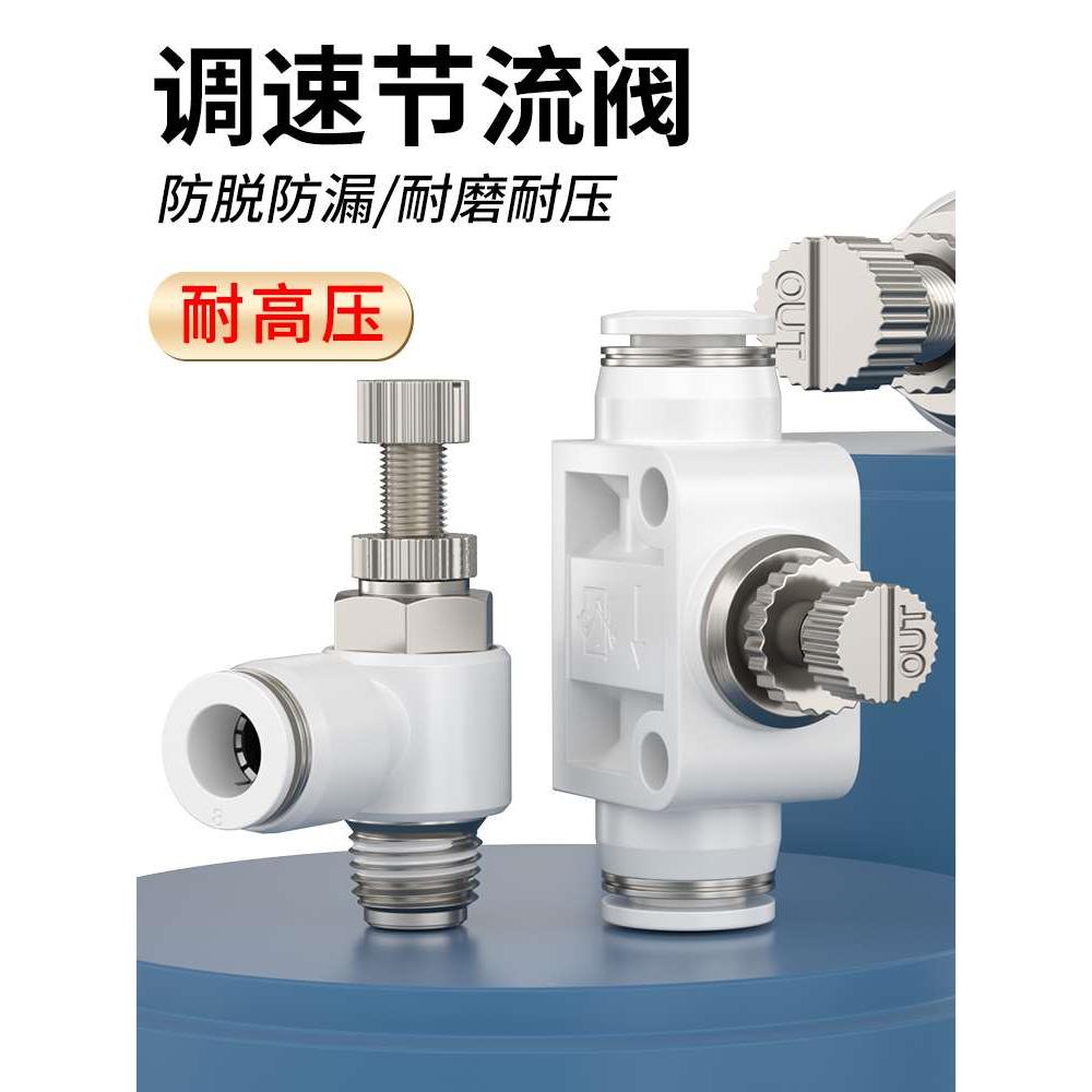 节流阀气动可调气管快速接头sl4/6/8-m5-01/02气缸调压调速调节插
