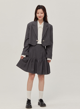 The Middle灰色羊毛小西装外套女短款小个子西服学院风JK春季新品