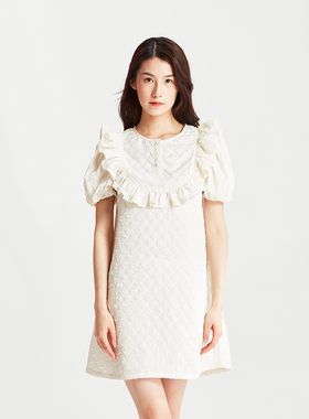 TheMiddle娃娃连衣裙肌理感泡泡袖宽松甜美荷叶边A字裙春季新品