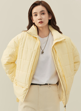 The Middle奶油黄两穿羽绒服白鸭绒蓬松短款无异味可拆卸春季新品