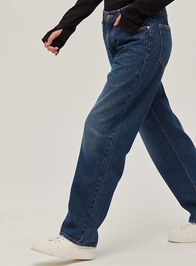 The Middle复古蓝色牛仔裤微锥形休闲裤显瘦春季新品苹果型身材