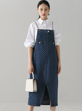 The Middle印花牛仔吊带裙可调节肩带开衩气质连衣裙高级感