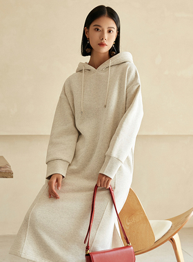 The Middle连帽长款卫衣裙黑白宽松连衣裙韩版长外套新品加绒卫衣