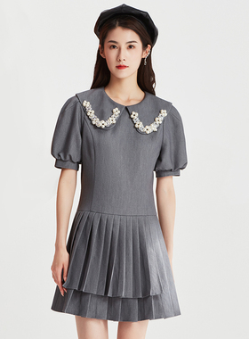 The Middle重工泡泡袖连衣裙手工钉珠大翻领娃娃领俏皮感春季新品